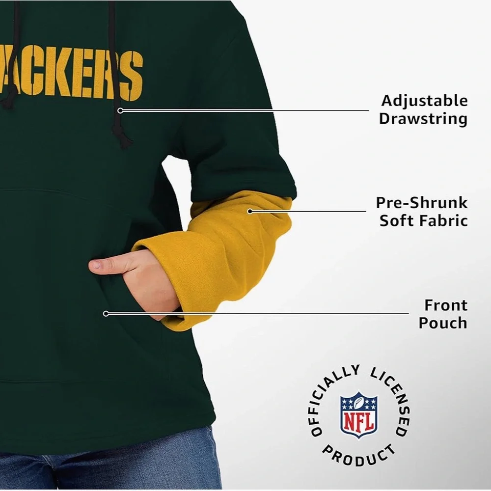 FOCO Green Bay Packers Layered-Look Wordmark Hoodie - Picture 6 of 14
